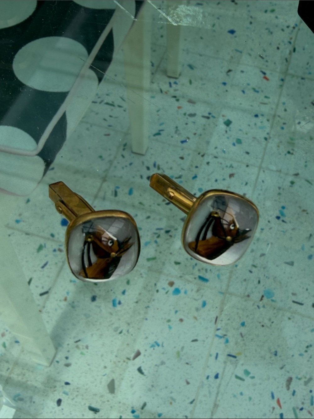 Gold Tone Novelty Horse Head Cufflinks - Brown/Gold